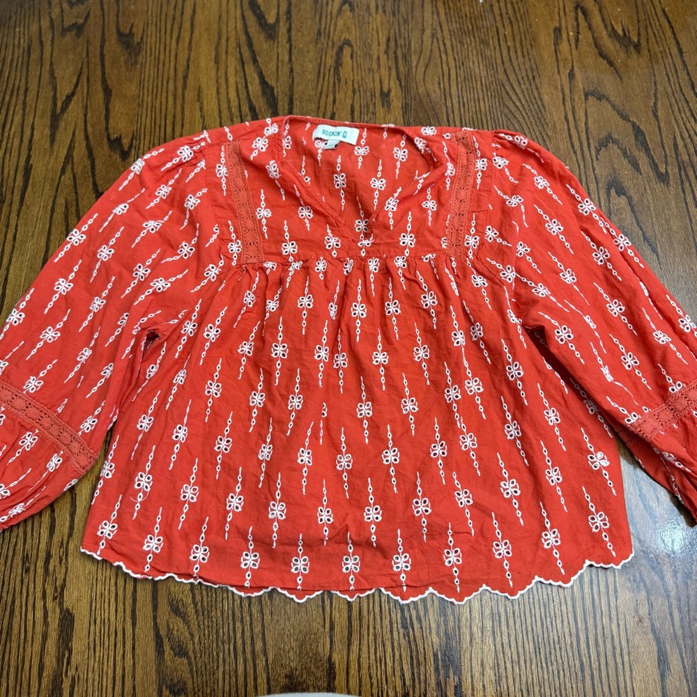 Rockin' C Cavender’s Western Rodeo Women's Eyelet Top Blouse Shirt Women's SZ M